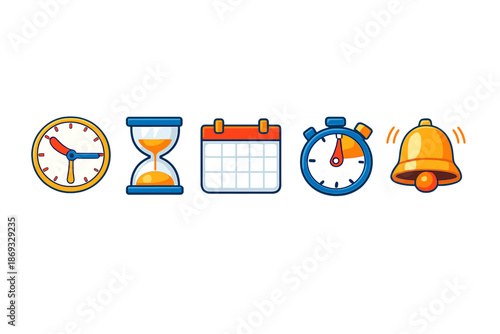 Set of icons representing time management and scheduling