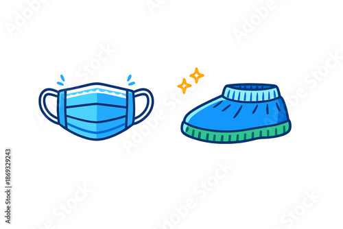 Face Mask and Shoe Cover Icons with Neon Glow