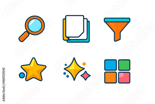 Set of Flat Icons with Neon Glow