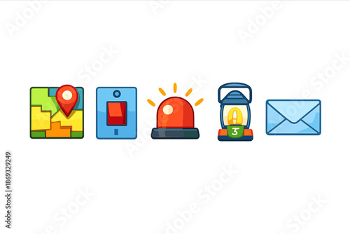 Collection of five digital icons on a gradient background