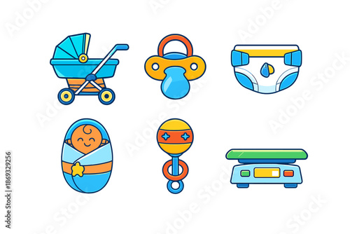 Cute Baby Icons on Gradient Background