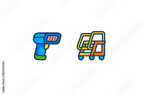 Barcode scanner and shopping carts icons