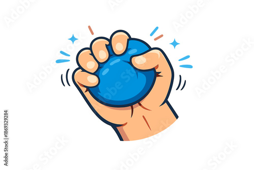 Hand squeezing a blue stress ball