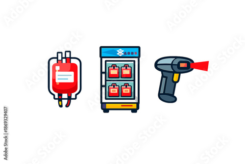 Blood donation and medical equipment icons