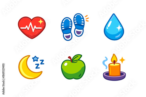 Wellness icons with glowing effects
