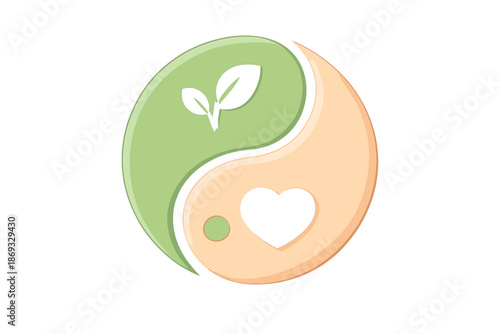 Yin Yang symbol with nature and heart icons