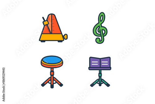 Set of musical instrument icons with glow effect