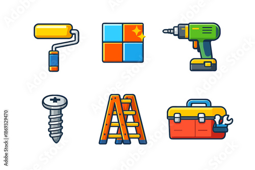 Home Renovation and DIY Tools Icon Set