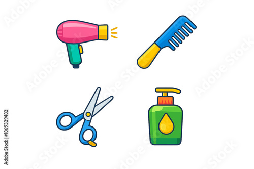 Hairdressing Tools and Products Icon Set