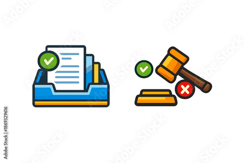 Inbox and gavel icons representing legal or business processes