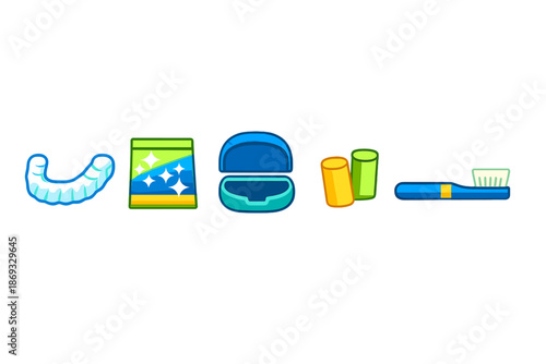 Dental hygiene icons with glowing neon effect