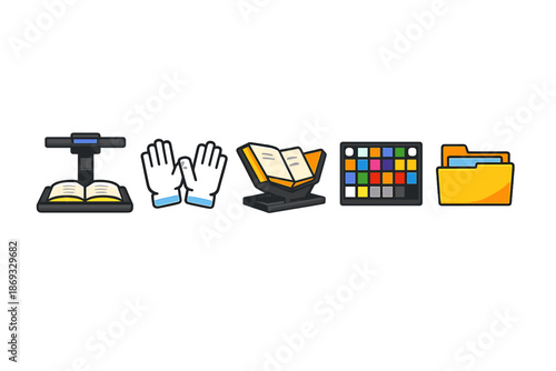 Set of five digital icons on a dark background