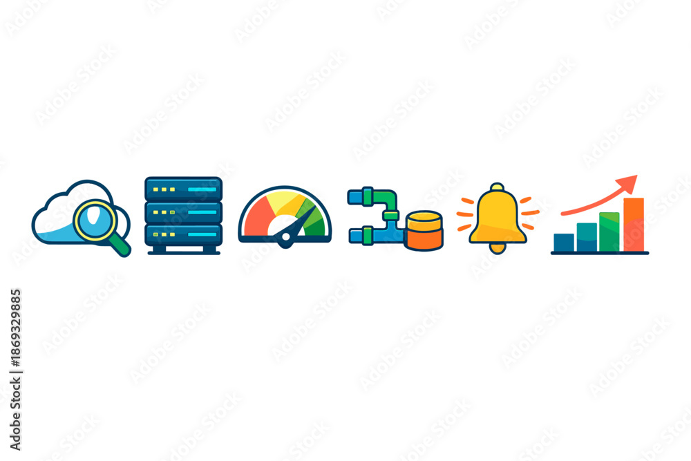 Obraz premium Collection of cloud computing and data management icons