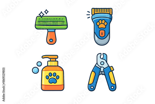 Pet grooming tools icons