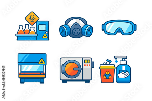 Safety equipment and laboratory icons