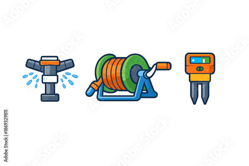 Garden watering equipment icons