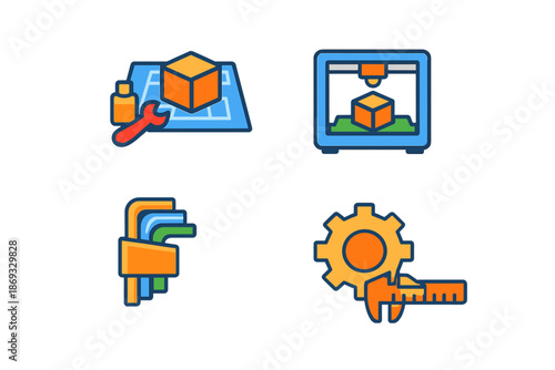 Set of four engineering and manufacturing icons