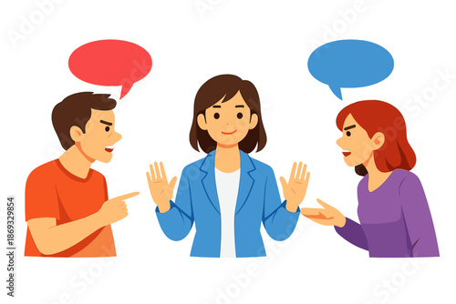 Woman mediating between angry man and woman