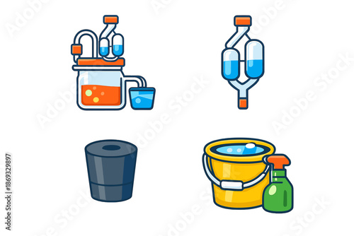 Fermentation and cleaning icons for brewing
