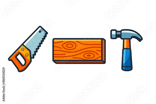 Woodworking Tools with Wood Plank Icon