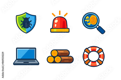 Cybersecurity and safety icons on a dark background