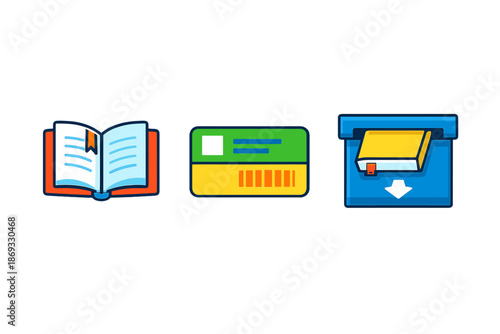 Icons for reading, payment, and ATM machine