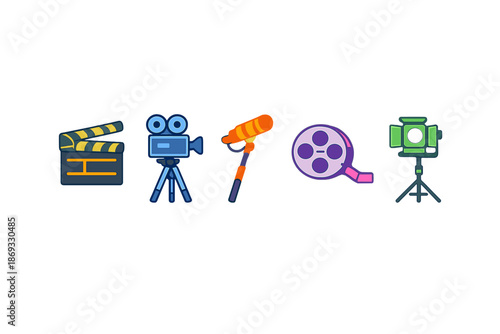 Film Production Icons with Neon Glow