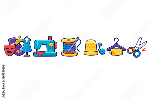 Sewing and crafting icons with a colorful, stylized design