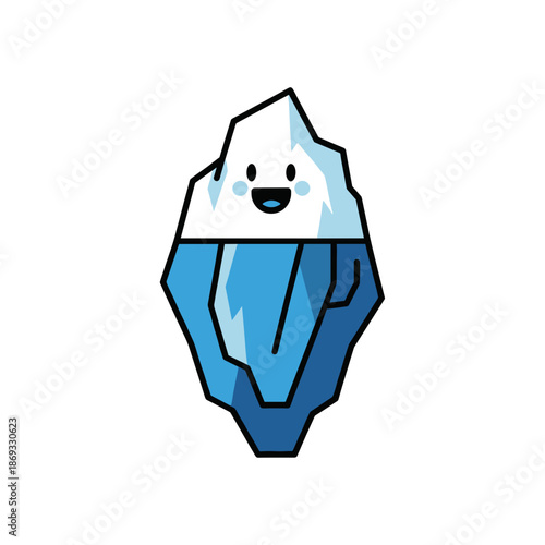 Cute cartoon iceberg with a smiling face in blue tones  