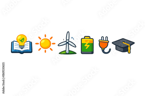 Renewable energy concept icons on a dark gradient background