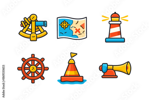 Nautical Icons Set on Dark Background