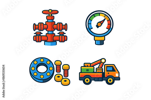 Industrial icons on dark background