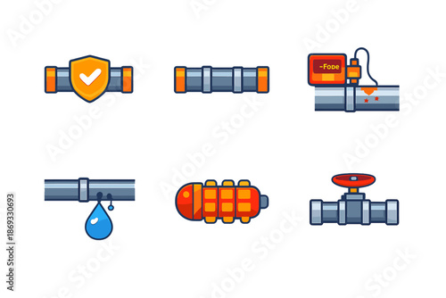 Plumbing icons set on dark background