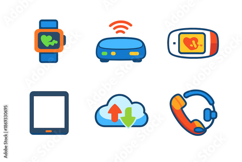 Icons of digital devices and communication technologies