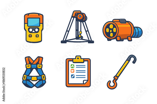 Set of stylized industrial equipment icons