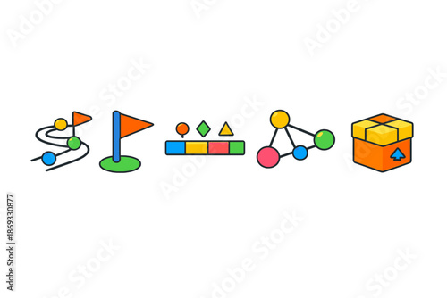 Set of colorful game and progress icons