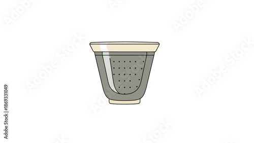 Illustration of a gray and beige colored ceramic vase with small holes