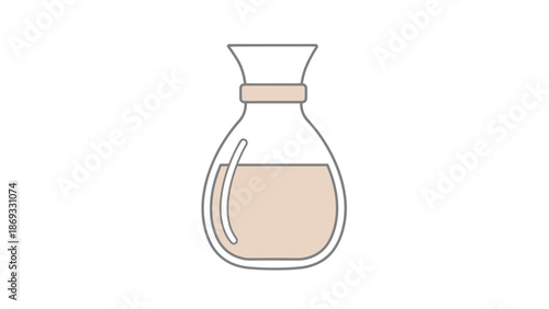Minimalist Vector Icon of a Glass Bottle or Flask with Light Brown Liquid, Simple Graphic Design Element