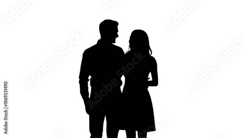 Romantic silhouette of a loving couple standing close, sharing an intimate moment