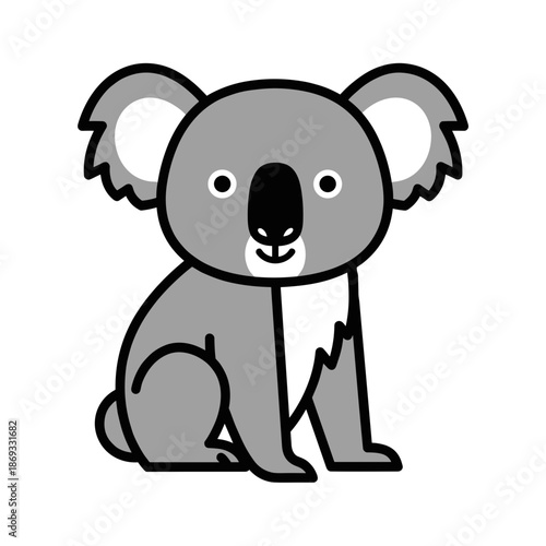 Cartoon koala sitting with friendly expression on white background  