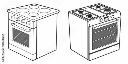 Oven and stove vector illustration, modern kitchen appliance, burners, control panel, sleek design