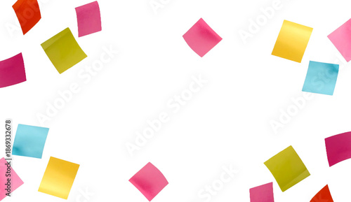 Falling Colorful Sticky Notes Border on White Background – Creative Stationery Frame for Business Planning and Brainstorming