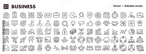 Business, Finance and Teamwork Icon Big Set – Editable Line Style