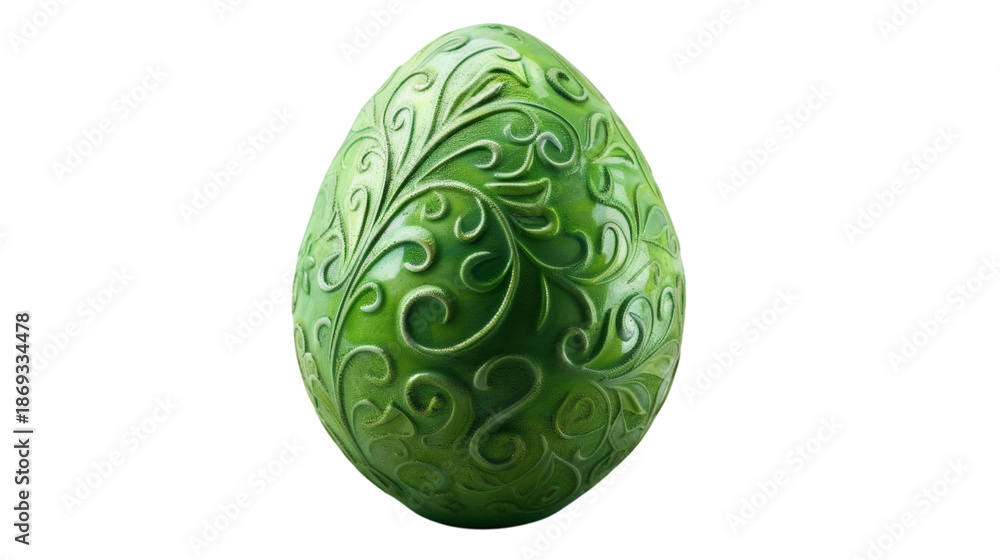 Obraz premium Green Easter egg with a decorative pattern isolated on a white background