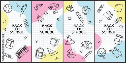 Set of hand drawn back to school element template background