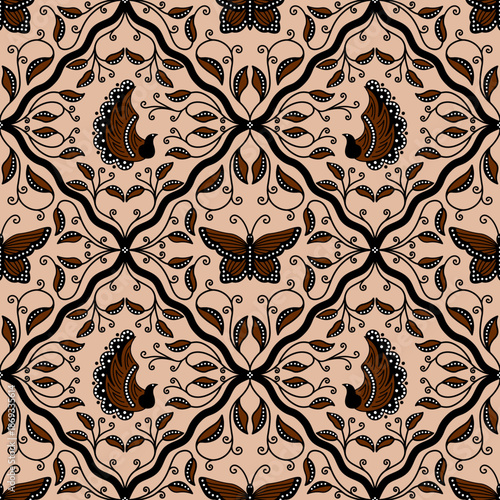 vintage brown batik sidomukti seamless pattern. Classic javanese batik from Indonesia. good for fabric, textile, fashion design, wallpaper, wrapping paper, background, dress.