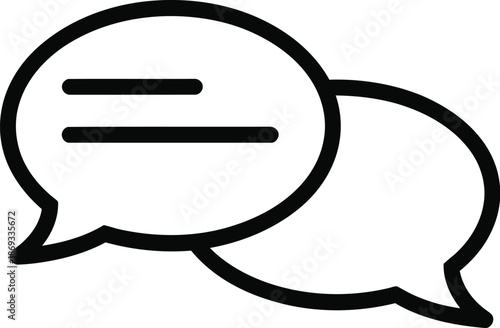 Two overlapping speech bubbles graphic represents dialogue, conversation, messaging exchange, and digital discussion easily.