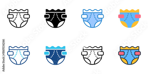 Diaper icons set multiple style collection. Editable stroke 
