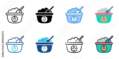 Baby food icons set multiple style collection. Editable stroke 
