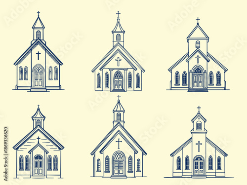 Minimal Wedding Chapel Line Art Illustration, Black and White Church Drawing